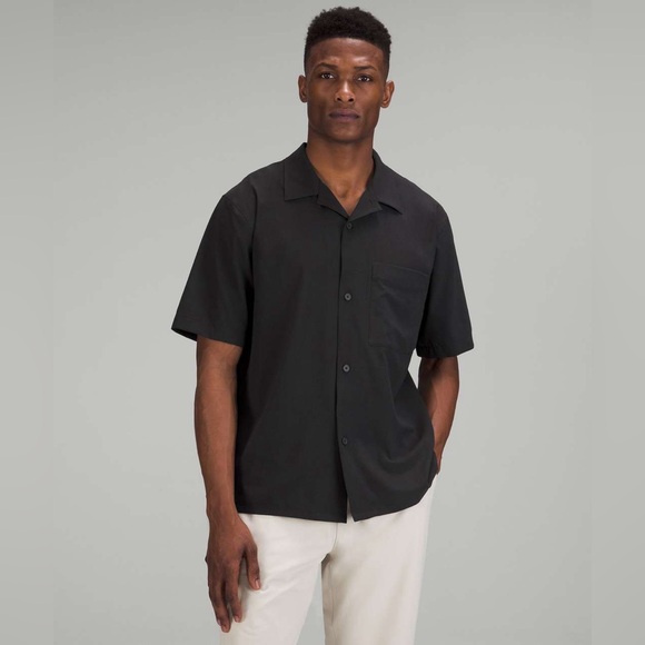 Lululemon Shirt Mens XL Black Airing Easy Camp Button Up Short Sleeve Ventlight - Picture 1 of 10